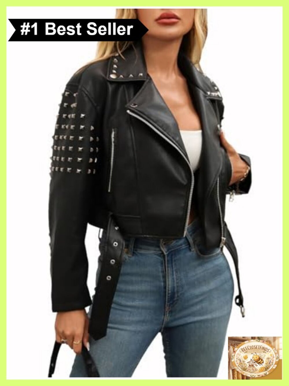 Faux Leather Moto Jacket Studded Biker Coat Asymmetrical Zip